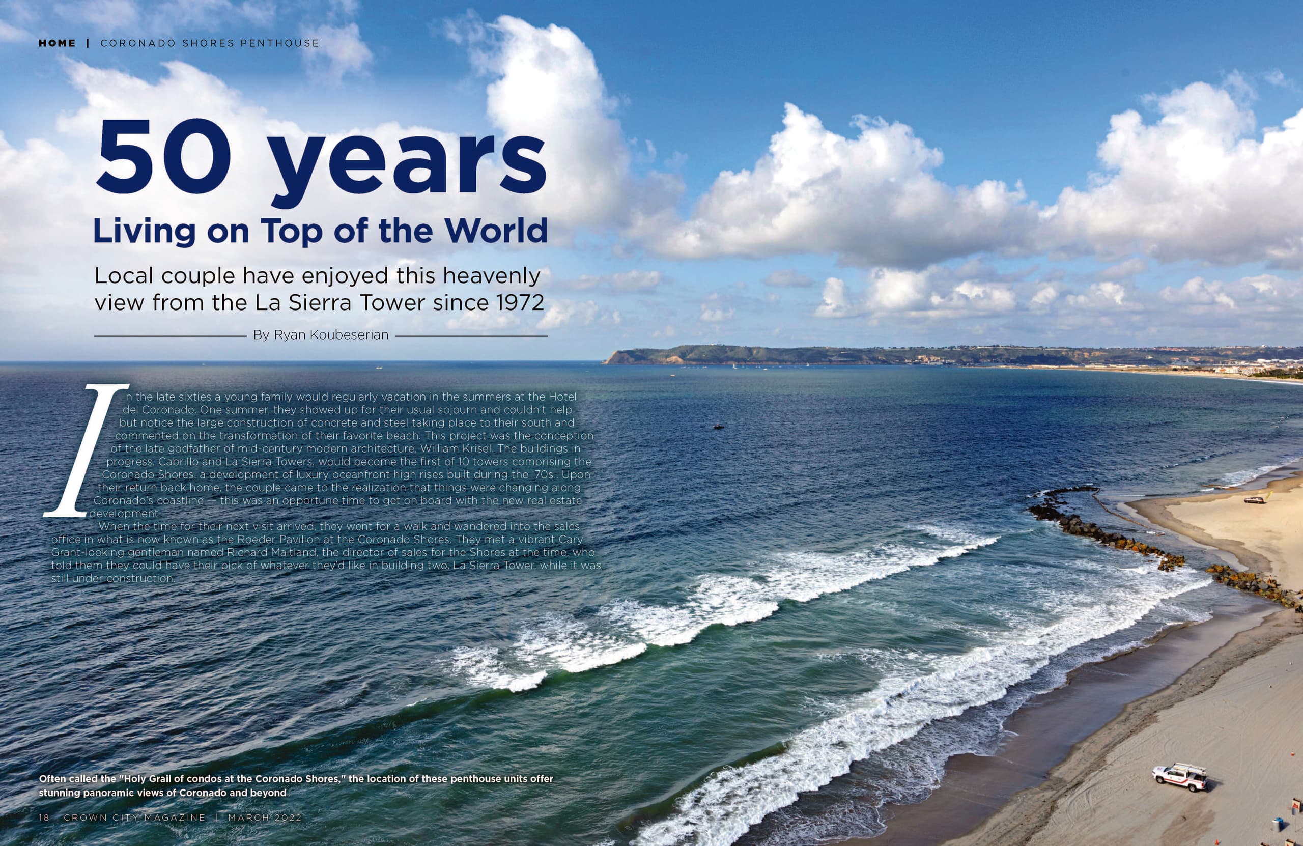 Crown City Magazine feature spread showing the Coronado coastline